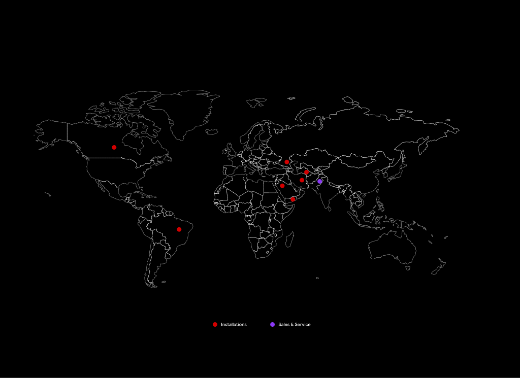 World map showing Electrotherm installations and sales and service locations